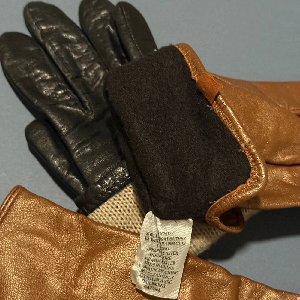 2 pairs of female Black and Brown Leather‎ Gloves, fits small and extra small